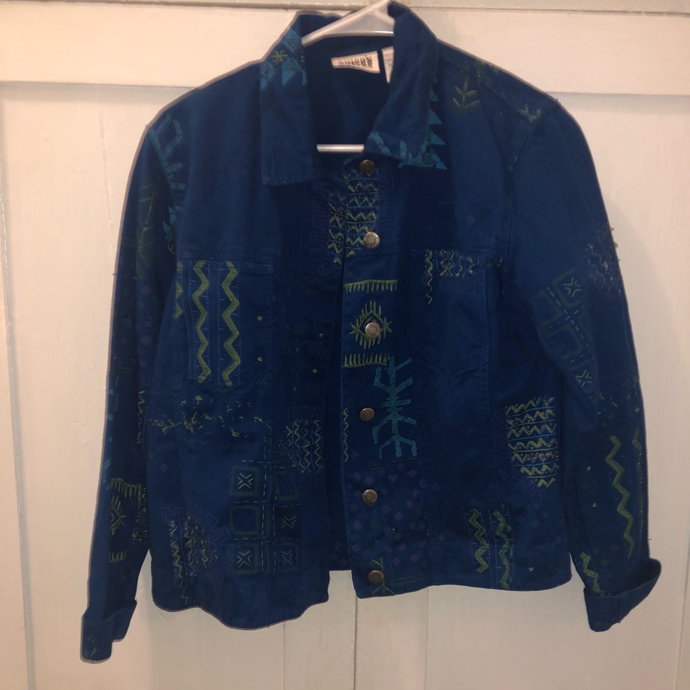 custom aztec blue denim jacket